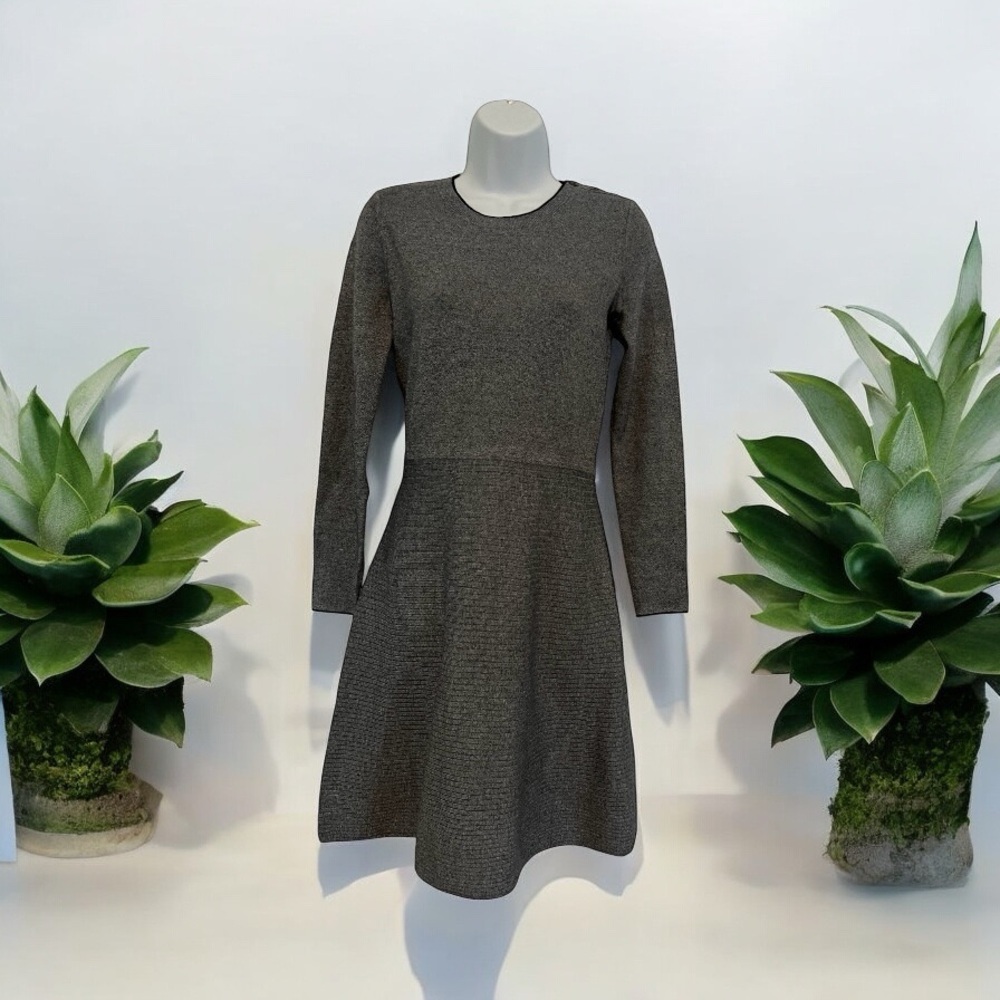 Banana Republic Charcoal Gray Long Sleeve Fit-and-Flare Dress